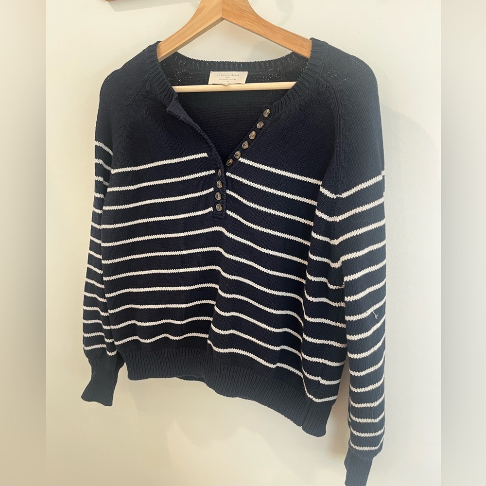 Sezane LÉONTINE JUMPER Navy and White Striped Sweater Size Small - Picture 4 of 9